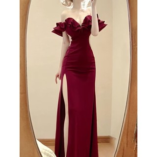 Đầm Sang Trọng Xù Tiệc Người Lớn Ống Top Một Vai Váy Dài Váy Đuôi Cá Váy Tuyệt Đẹp Sang Trọng Nữ CYC7
