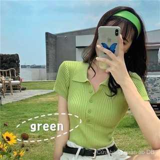 Phong Cách Hàn Quốc Retro Peter Pan Cổ Tay Ngắn Dệt Kim Áo Thun Nữ Mùa Hè Internet Phổ Biến Slim-Fitting Giảm Béo Ngắn Top Ins