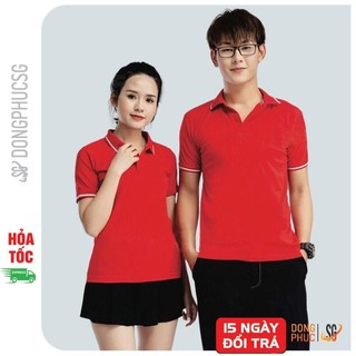 Áo thun polo nam nữ màu đỏ chuẩn form đồng phục nhân viên thun cá sấu mè mát mẻ ACBD | DONGPHUCSG