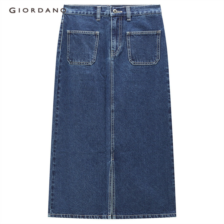 Chân váy dài GIORDANO 13463662 denim lưng cao phối nhiều túi thời trang dành cho nữ