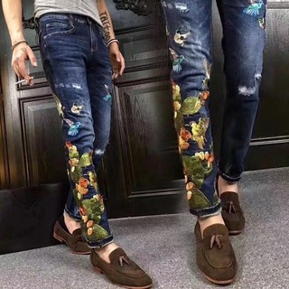 Quần Jean Thêu Nam Mới Slim-fit Skinny Quần Co Giãn Nam