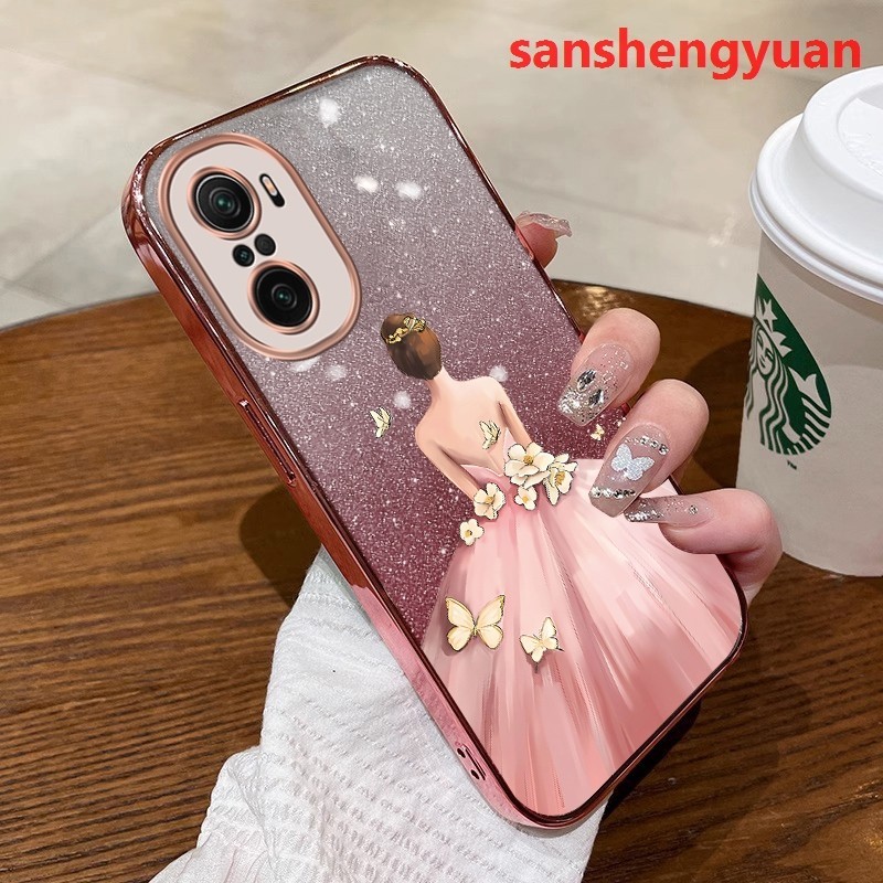 ốp lưng xiaomi poco F3 Ốp điện thoại xiaomi poco F3 có viền vàng mềm bóng trong suốt chống sốc trong suốt SFBYNS