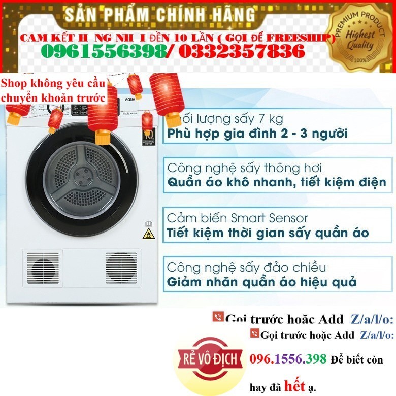 >> CH Máy sấy thông hơi Aqua 7 Kg AQH-V700FW 2020 <>