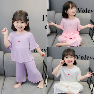 Bộ đồ ngủ ngắn tay cho bé gái mới Bộ đồ ngủ bằng lụa băng mùa hè Đồ ngủ cho bé gái Top + quần Quần áo