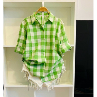 Áo Sơ Mi Caro Nữ Tay Dài Chất Cotton Thái , Phong Cách Thời Trang Năng Động Trendy SM102