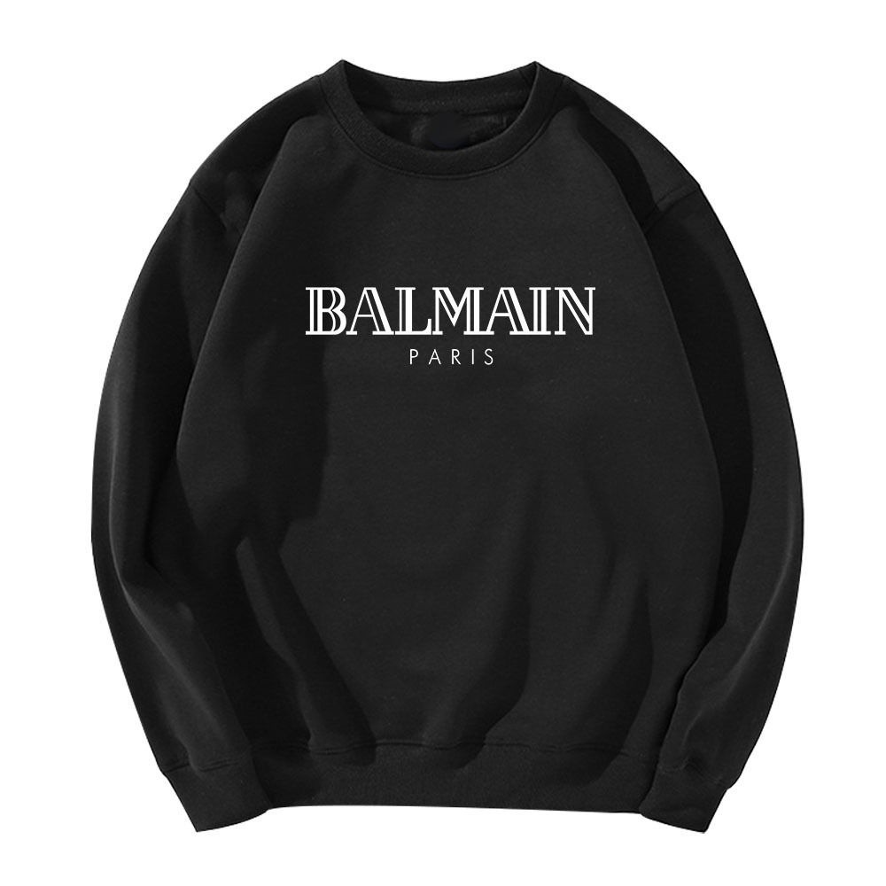 BALMAIN Áo sơ mi đáy in chữ Paris phổ biến dành cho nam và nữ Áo nỉ cổ tròn