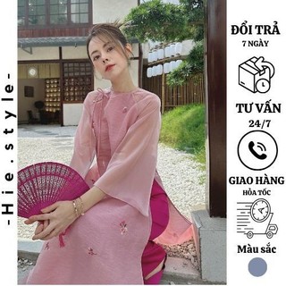 Set áo dài cách tân thêu hoa Bridgerton group form dáng trẻ trung, năng động kèm quần lụa 2 trong 1