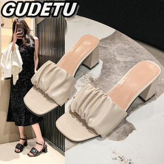 Clemine  Dép Nữ Thời Trang Mới Đơn Giản Mũi Vuông Xếp Ly Sandal Nữ Dép Khối Gót Thẳng Gót Dép