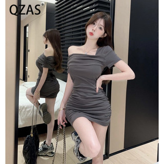 Qzas Vai chéo Một dòng Vai Xếp Ly Gợi Cảm Mông Quấn Đầm 9483