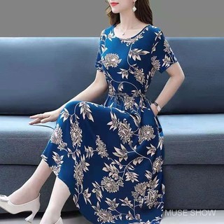 Đầm Thời Trang Mẹ Mặc Nữ Tay Ngắn Mùa Hè Nữ Size Lớn Rời Ôm Hơn Nhìn Trung Niên Người Cao Tuổi Váy Phong Cách Phương Tây Slim-fit Đầm Ôm Hơn Nhìn Người Cao Tuổi Trung Niên