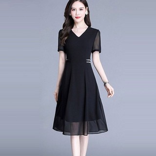 Váy voan ngắn tay mùa hè Phong cách mới Thời trang giảm tuổi Slim-Fit che thịt Slimm