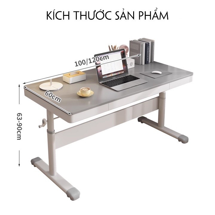 Bàn Làm Việc Cao Cấp - Bàn Làm Việc Homestyledecor - Bàn Làm Việc Khung Thép Carbon, Kính Cường Lực Tự Do Nâng Hạ 100CM | BigBuy360 - bigbuy360.vn