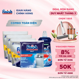 Combo Finish toàn diện: Bộ 3 túi viên rửa chén Quantum 21 viên + Nước làm bóng 500ml + Muối RỬA CHÉN BÁT 1kg