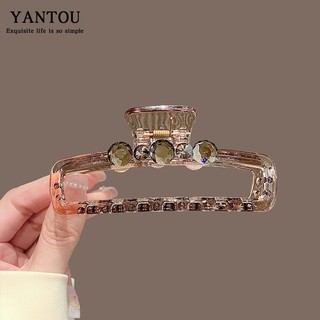 Phong cách mới kim cương giả hạt màu nâu vuông kẹp tóc đầu sau lấy kẹp kích thước lớn tóc cá mập kẹp tóc phụ kiện tóc xuân hè haobing boutiqu