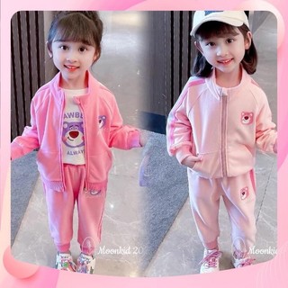 Bộ khoá kéo hồng gấu 3 chi tiết cho bé gái