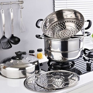 Nồi hấp 3 tầng với chất liệu inox ko bị gỉ - nồi hấp cách thuỷ đa năng