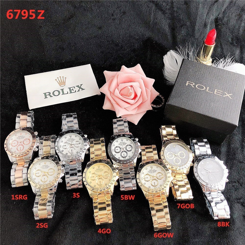 Đồng hồ nam thời trang sang trọng Rolex Đồng hồ nam thể thao kinh doanh Đồng hồ đeo tay nam mặt tròn thông thường Dây da bằng thép không gỉ