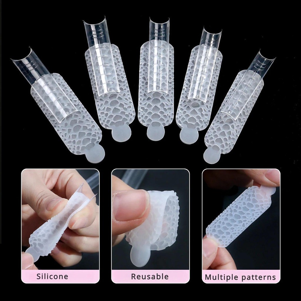 60 Cái / hộp 3D Silicone Dán Móng Tay Pháp Có Thể Tái Sử Dụng Kép Hình Dạng Móng Tay Pha Lê Khuôn Mẫu Cho Khắc Nhanh Dụng Cụ Làm Móng Tay