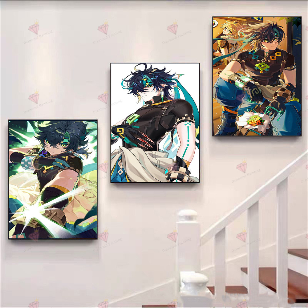 Một Bộ Anime Genshin Tác Động Họa Tiết Kim Cương Bộ Tranh, DIY 5D Tranh Gắn Đá Khảm Tranh Canvas Làm