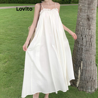 Đầm Lovito xếp nếp màu trơn thường ngày cho nữ LNE30255 (Màu trắng)