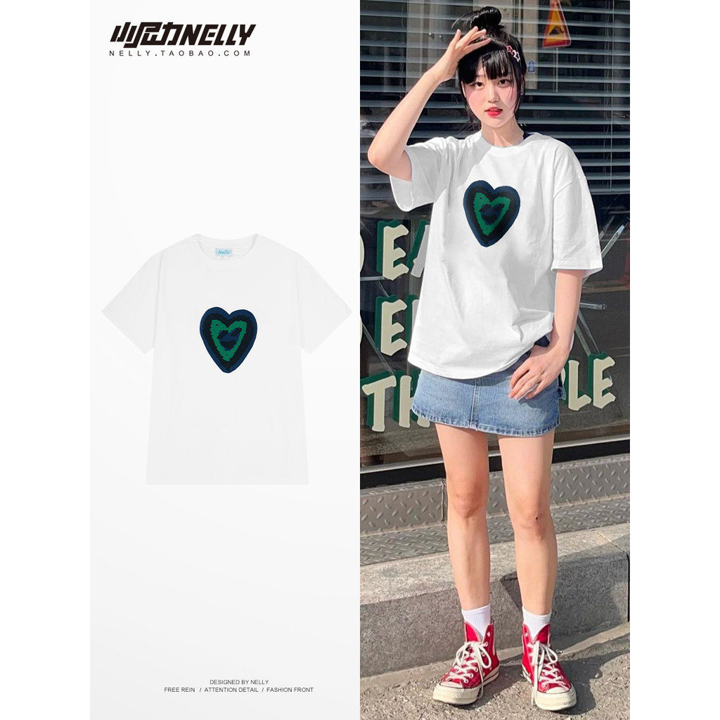 Nelly Chính Hãng Áo Phông Ngắn Tay Tình Yêu Thương Hiệu Thời Trang Kiểu Mỹ Áo Cộc Tay Cặp Đôi Oversize Rộng Rãi