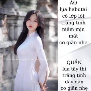 Áo dài trắng học sinh màu trắng sứ đi học may sẵn lụa mỹ đẹp cổ vuông cho nữ sinh