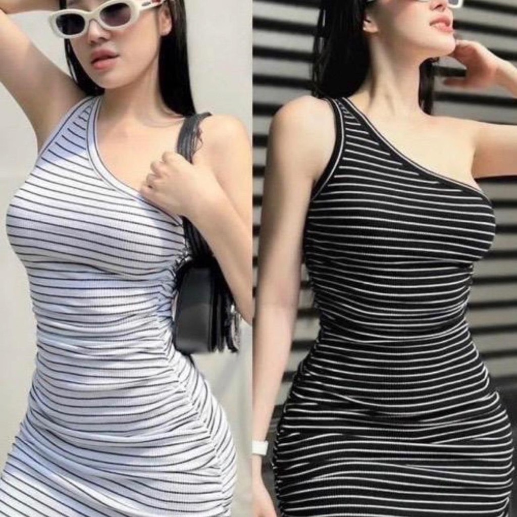 Đầm gân lệch 1 vai chất đẹp