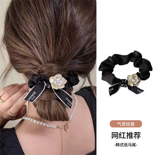 Đơn Giản Hoa Đen Ruột Lớn Dây Buộc Tóc Nơ Đầu Tóc Cao Su Nữ Bóng Trang Trí Tóc Đuôi Ngựa Tóc Dây