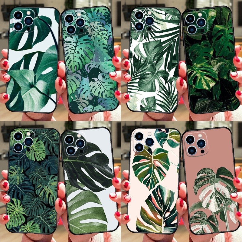 96jjj Lá Monstera Xanh Ốp Lưng Điện Thoại iPhone 11 12 13 14 Pro Max Mini X XS XR 7 8 Plus SE2 Funda