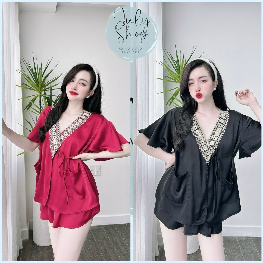 Đồ Ngủ Nữ Bigsize JULY Đồ Bộ Đùi Kimono Lụa Latin Cao Cấp Mềm Mại Xinh Xắn < 75KG