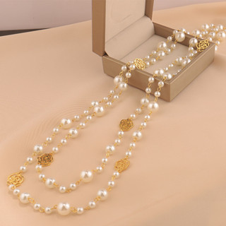  Dài Camellia Ngọc Trai Vòng Cổ Dành Cho Nữ Hai Lớp Collane Lunghe Donna Hoa Hồng Maxi Áo Len Dây Chuyền Vòng Cổ 