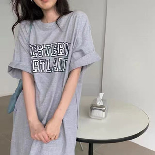 Phong Cách Hồng Kông Áo Thun Nữ Mùa Hè Phong Cách Mới Lười Phong Cách Thường Ngày Rời Over-the-Knee Giữa Chiều Dài Nightd