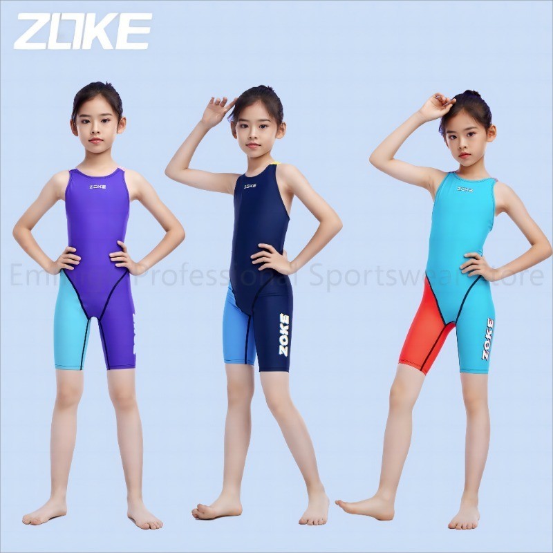 Zoke Huấn Luyện Đồ Bơi Bé Gái Nhanh Khô Đầu Gối Dài Đồ Bơi Chuyên Nghiệp Thiếu Niên Đồ Bơi Cho Cuộc 