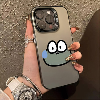 Ốp điện thoại hoạt hình Big Eye Frog CHO IPhone14 12 13PRO 15Plus 11PROMAX XS XR XSMax 7 8Plus Se2020 Chìa khóa kim loại mạ điện được bao phủ hoàn toàn bằng vỏ bảo vệ màu đen chống rơi