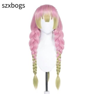 szxbogs Demon Slayer Cosplay Tóc Giả, Demon Slayer Dài Kimetsu no Yaiba, Chất Lượng Cao Hồng Xanh Chịu Nhiệt Mitsuri Kanroji Halloween