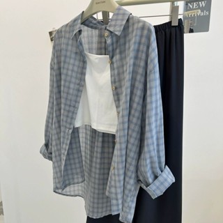 Phong Cách Mới Nhật Bản Ánh Sáng Xanh Retro Họa Tiết Áo Sơ Mi Dài Tay Nữ Rời Lười Phong Cách Top Kem Chống Nắng Mùa Hè Mỏng Phong Cách