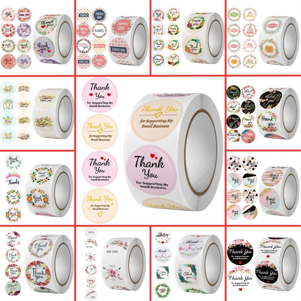 Cuộn 500 miếng dán họa tiết cảm ơn thank you, sang trọng gói hàng, phụ kiện quà tặng - Sally shop