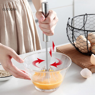 Guouqna 304 Máy đánh trứng bằng thép không gỉ Máy đánh trứng bán tự động Máy trộn tay bằng tay Máy khuấy trứng tự quay Phụ kiện nhà bếp Dụng cụ trứng GUOUqna
