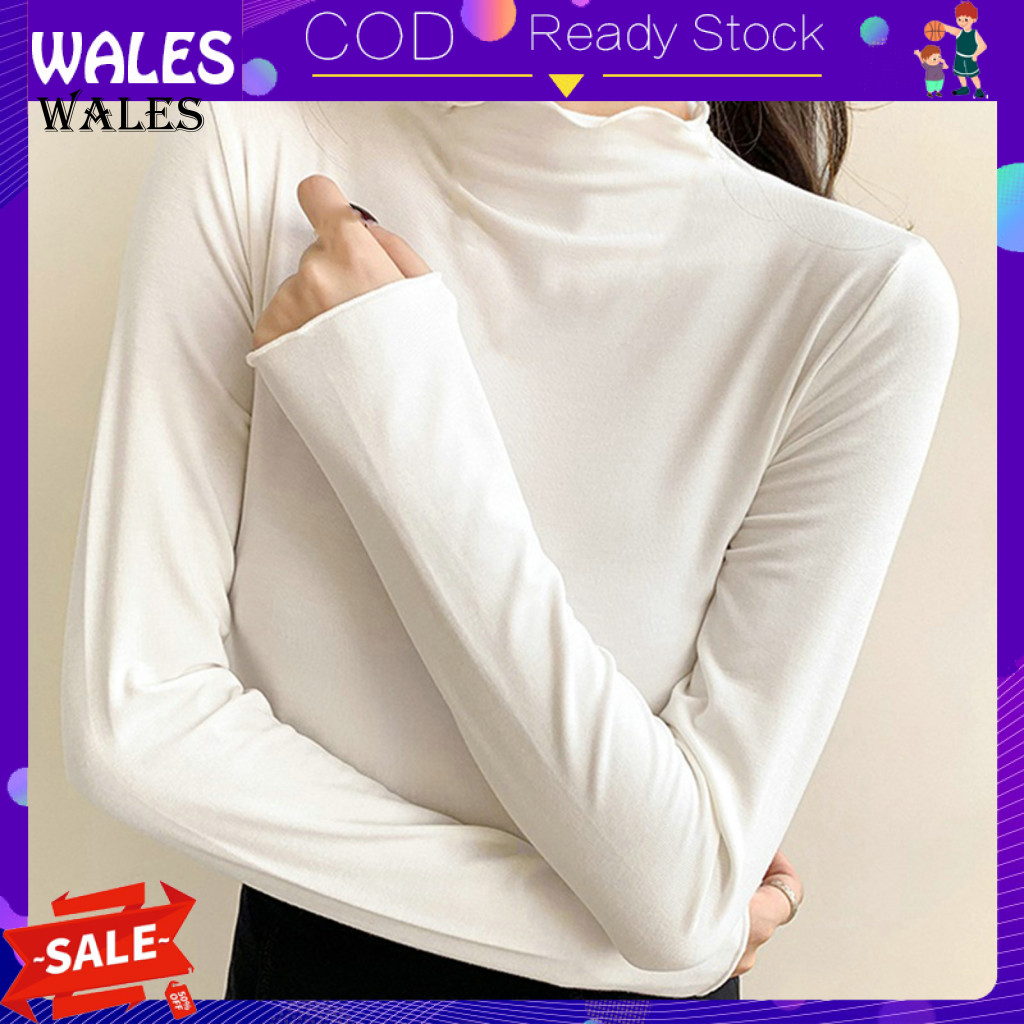 &lt; Wales &gt; Áo thun chui đầu dài tay tự sưởi ấm Giữ ấm màu trơn Slim Fit Áo len mềm co giãn cho công sở