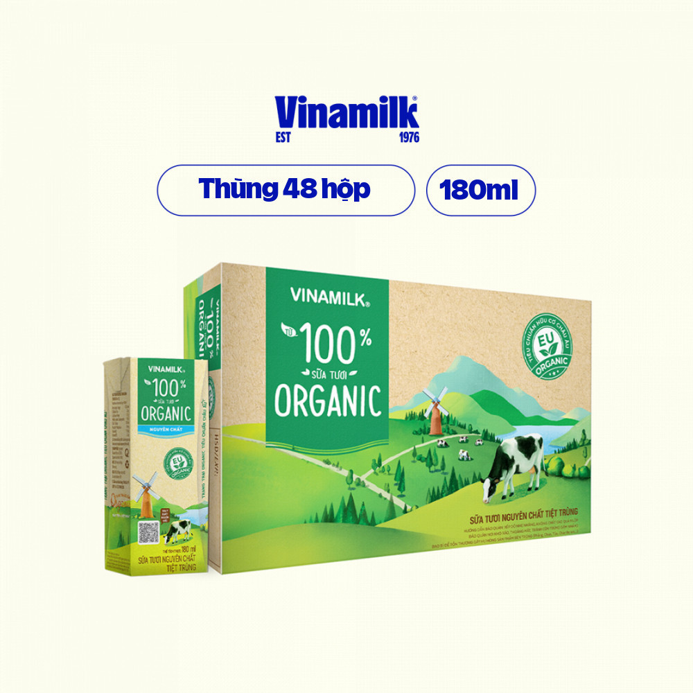 [Vinamilk] Thùng 48 Hộp Sữa Tươi Tiệt Trùng Vinamilk 100% Organic - 180ml/hộp