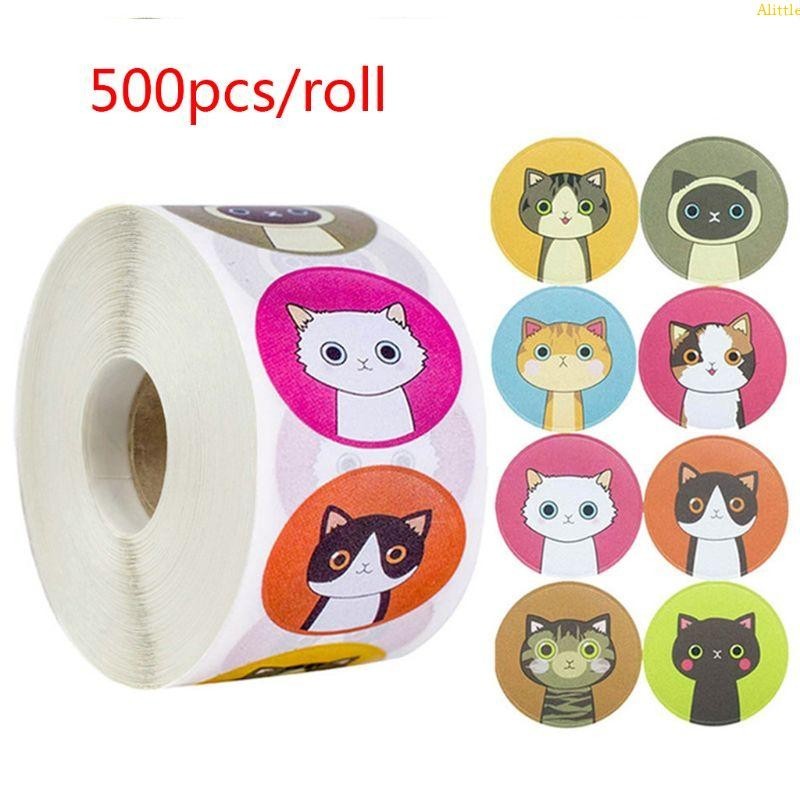 Alittle 500 Chiếc Cuộn Dễ Thương Cho Mèo Mèo Con Dán 1 Inch Cói Nhãn C