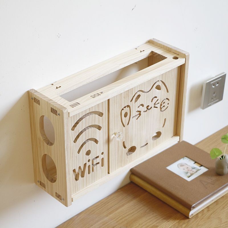 Giá mạng không dây Gắn tường hộp trang trí chặn wifi bằng gỗ nguyên khối không đục lỗ Hộp đựng đồ gắ
