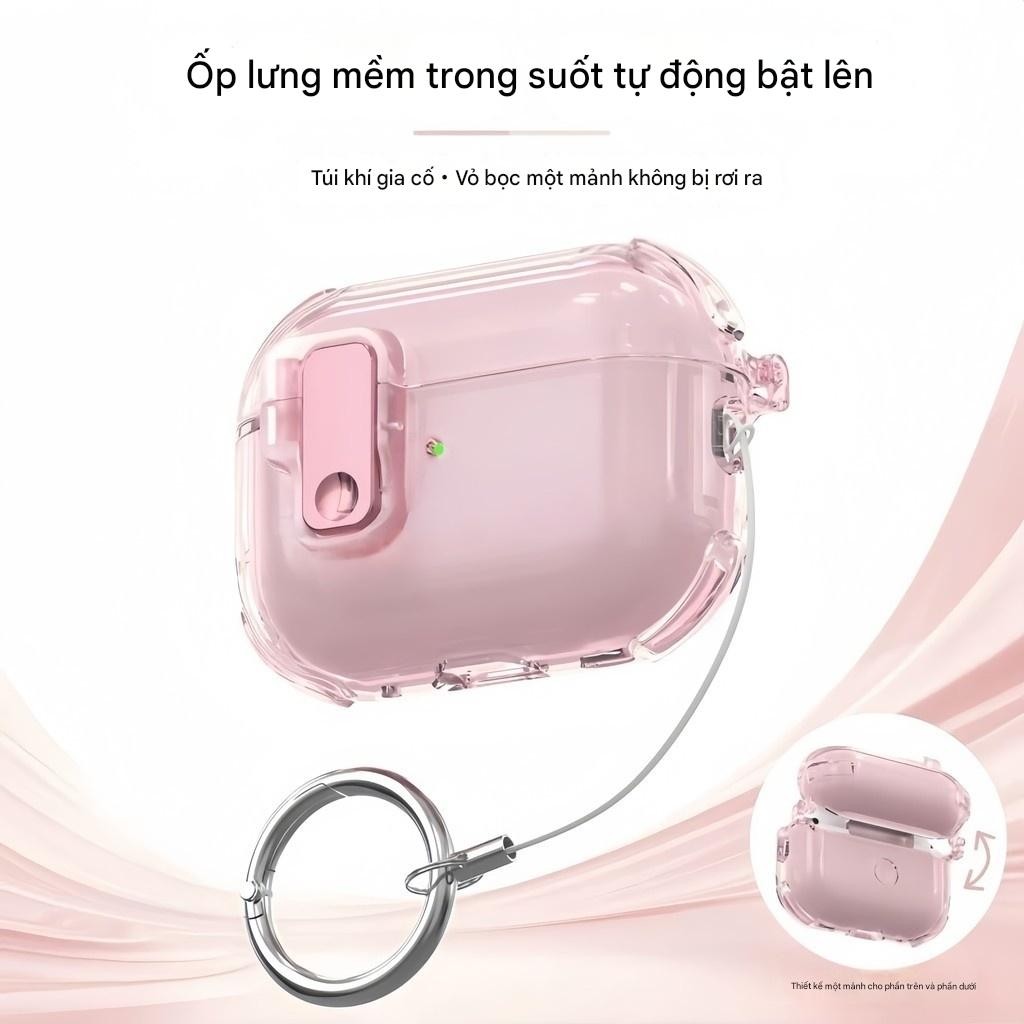 Vỏ bảo vệ tai nghe chống rơi tự động trong suốt dạng bật lên cho AirPods 4 2 3 thế hệ Pro 2 3 4