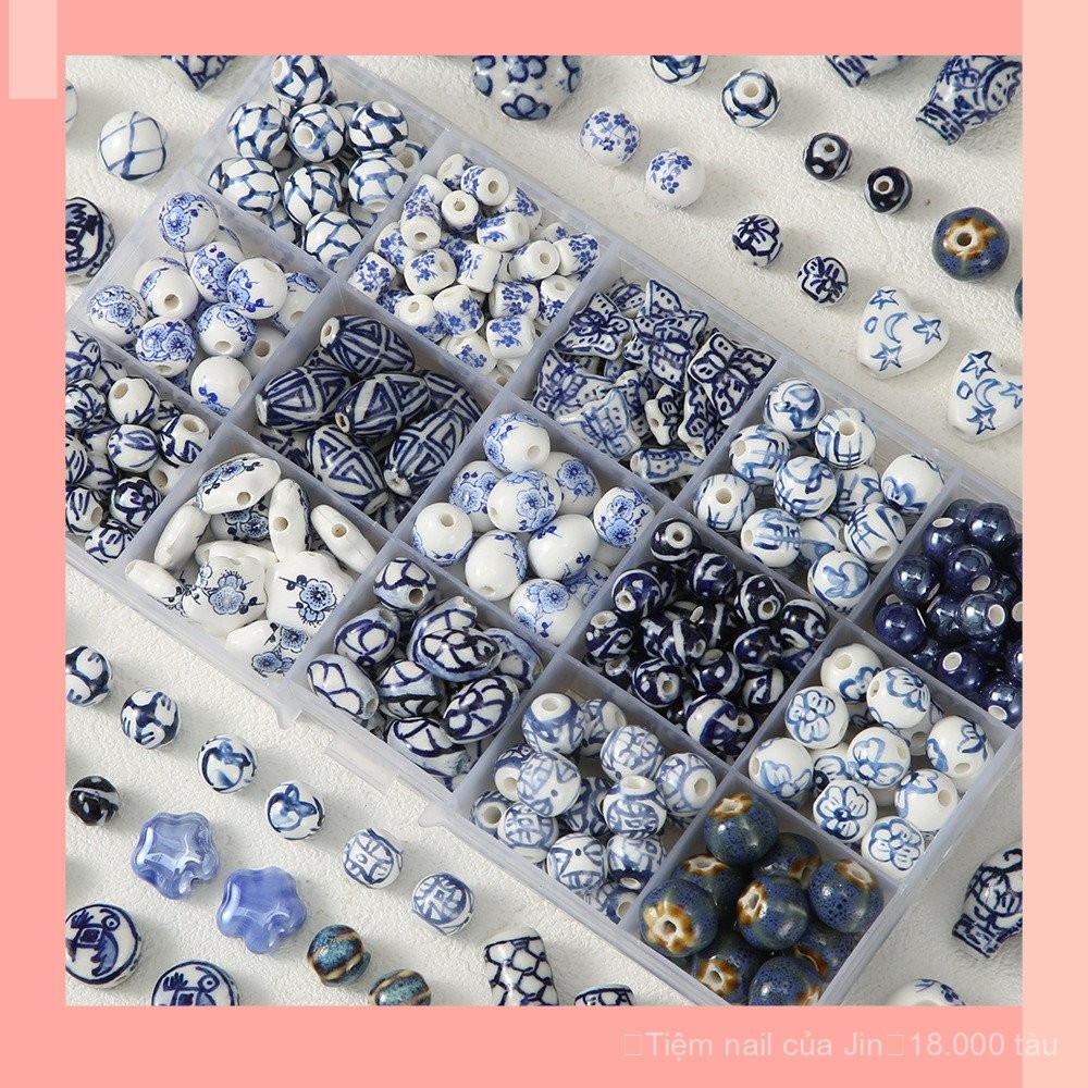 [JIN] Hạt gốm sứ xanh trắng sáng tạo phong cách Trung Quốc retro, hạt phong cách cổ xưa Trung Quốc, phụ kiện DIY vòng tay