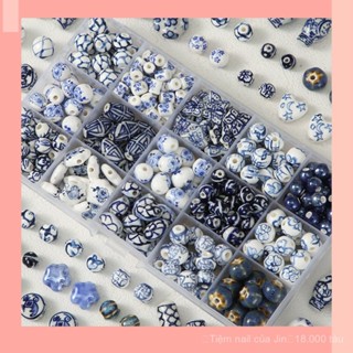 [JIN] Hạt gốm sứ xanh trắng sáng tạo phong cách Trung Quốc retro, hạt phong cách cổ xưa Trung Quốc, phụ kiện DIY vòng tay