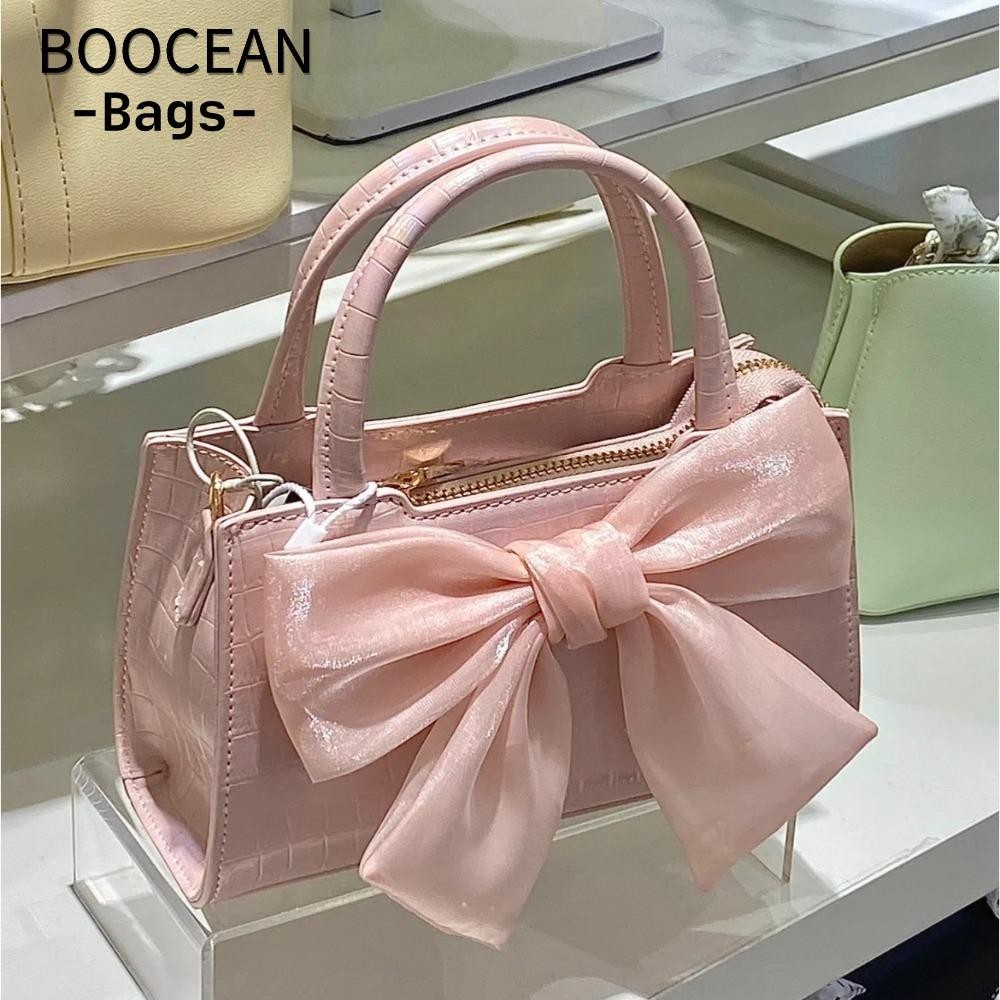 BOOCEAN Túi xách nữ Ví đựng ly hợp, Túi nơ PU mùa hè màu hồng nơ, Dây kéo dễ thương Túi đeo vai vuông nhỏ dành cho nữ