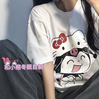 Hoạt Hình Kuromi In Hình Học Viện Phong Cách Cổ Tròn Tay Ngắn Cho Nữ Instagram Thời Trang Mùa Hè Mới Rời Top