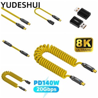 YUDESHUI Cáp dữ liệu Type-C, Dây USB-C sạc nhanh 20Gbps, Dây lò xo linh hoạt E-Marker chuyên nghiệp PD 3.1 140W