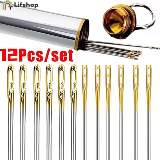 12 cái kim ren kim thép không gỉ / kim may diy gia đình / kim may mù / người cao tuổi lỗ lớn thép không gỉ tự ren kim may