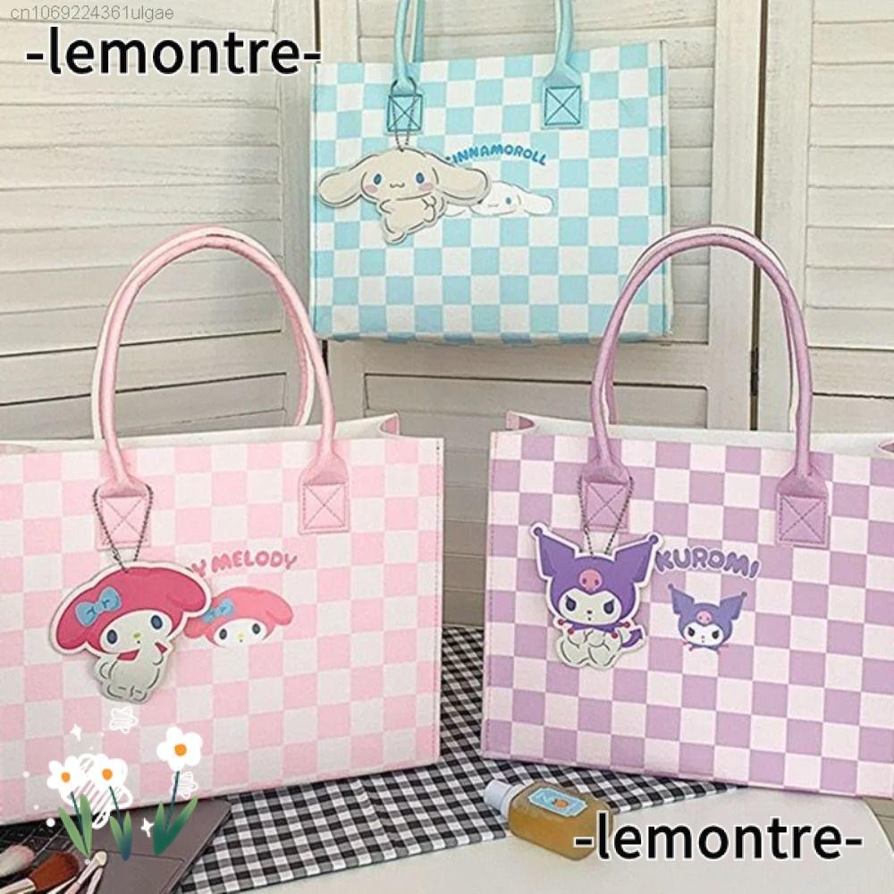 Túi nỉ LEMONTRE Cinnamoroll, Túi tote Kuromi nỉ Anime, Túi nỉ Mymelody kẻ sọc Kawaii Dung tích lớn T